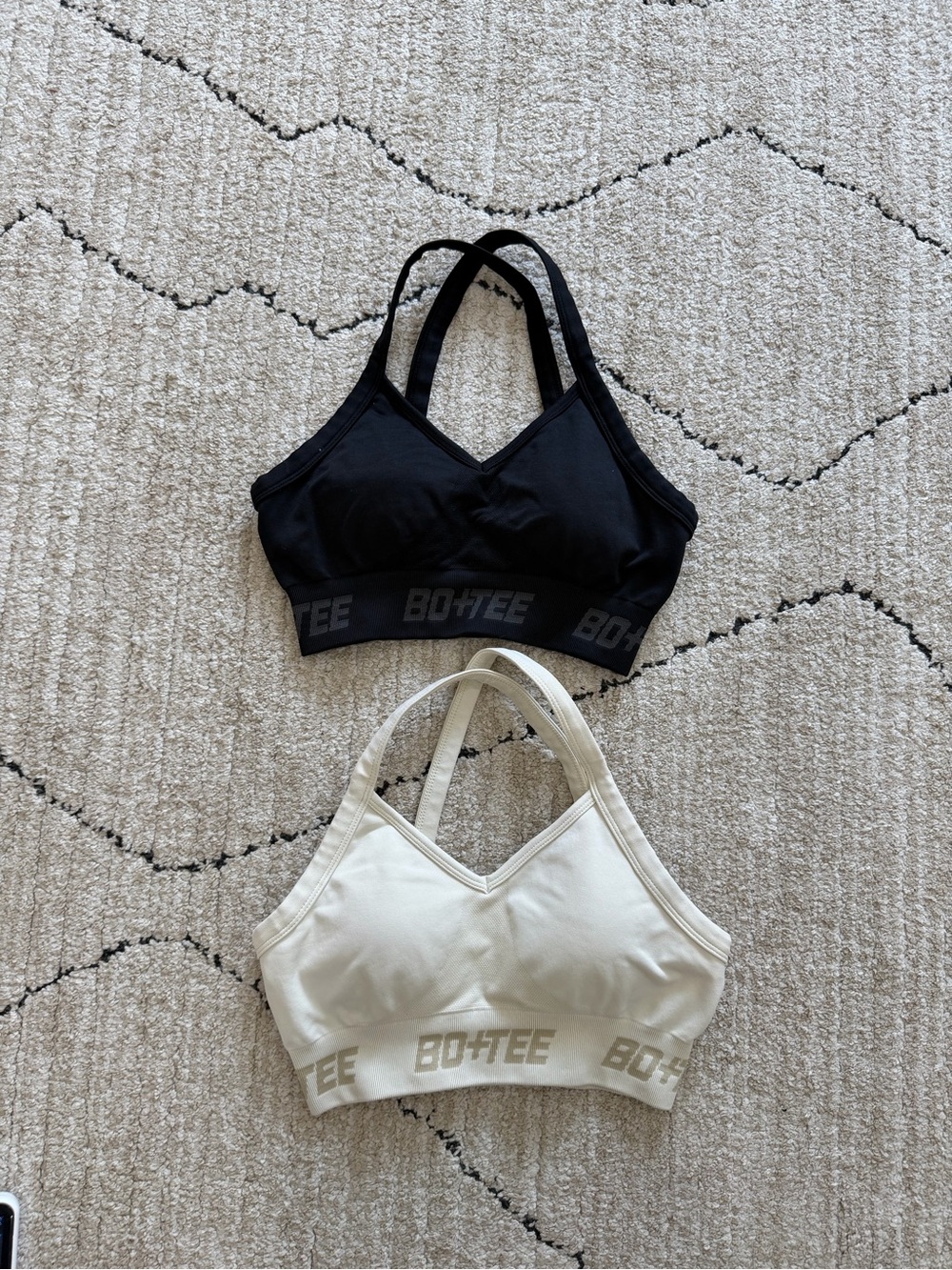 BO+TEE V-Neck Seamless Sports Bralette — Black & Cream | 2-Piece Bundle